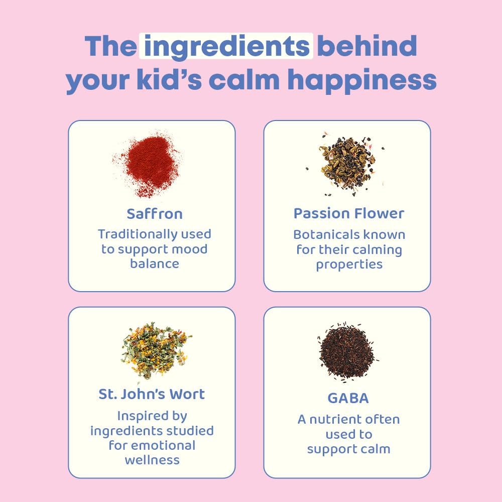 JoySpring Mood Munchies Gominolas de Azafrán para Niños 4+ - Extracto de Azafrán con GABA, Pasiflora y Hierba de San Juan - Vegano, Sin Azúcar