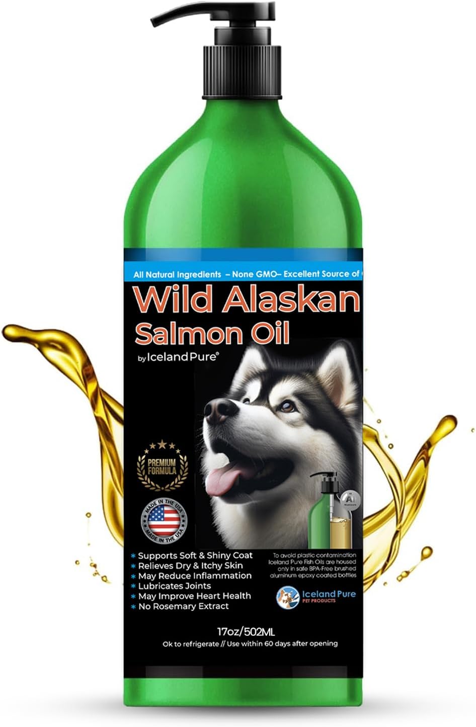 Wild Alaskan Salmon Oil for Dogs and Cats by Iceland Pure