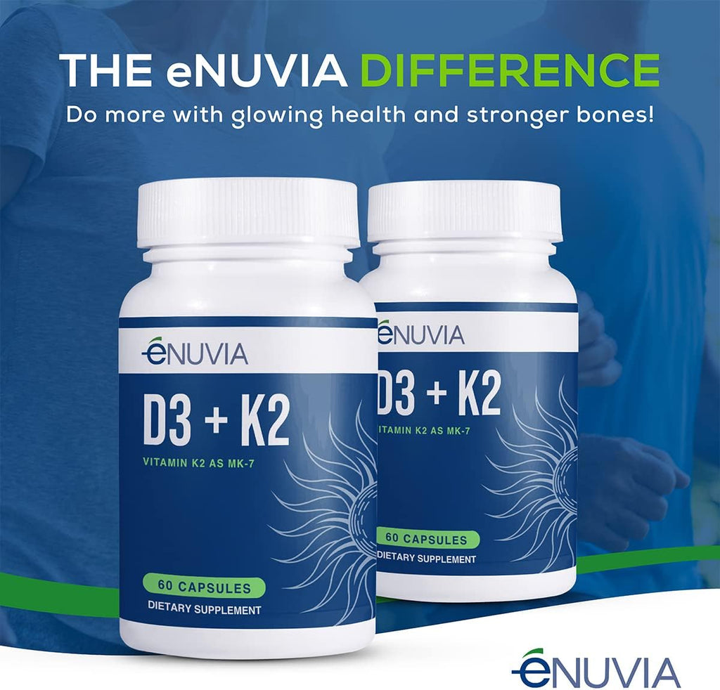Enuvia D3+K2 - Vitamina D3 y K2 con Bioperine - 60 Cápsulas Veganas