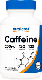 Nutricost Cafeína 200mg, 120 Cápsulas - Sin Gluten, No OGM