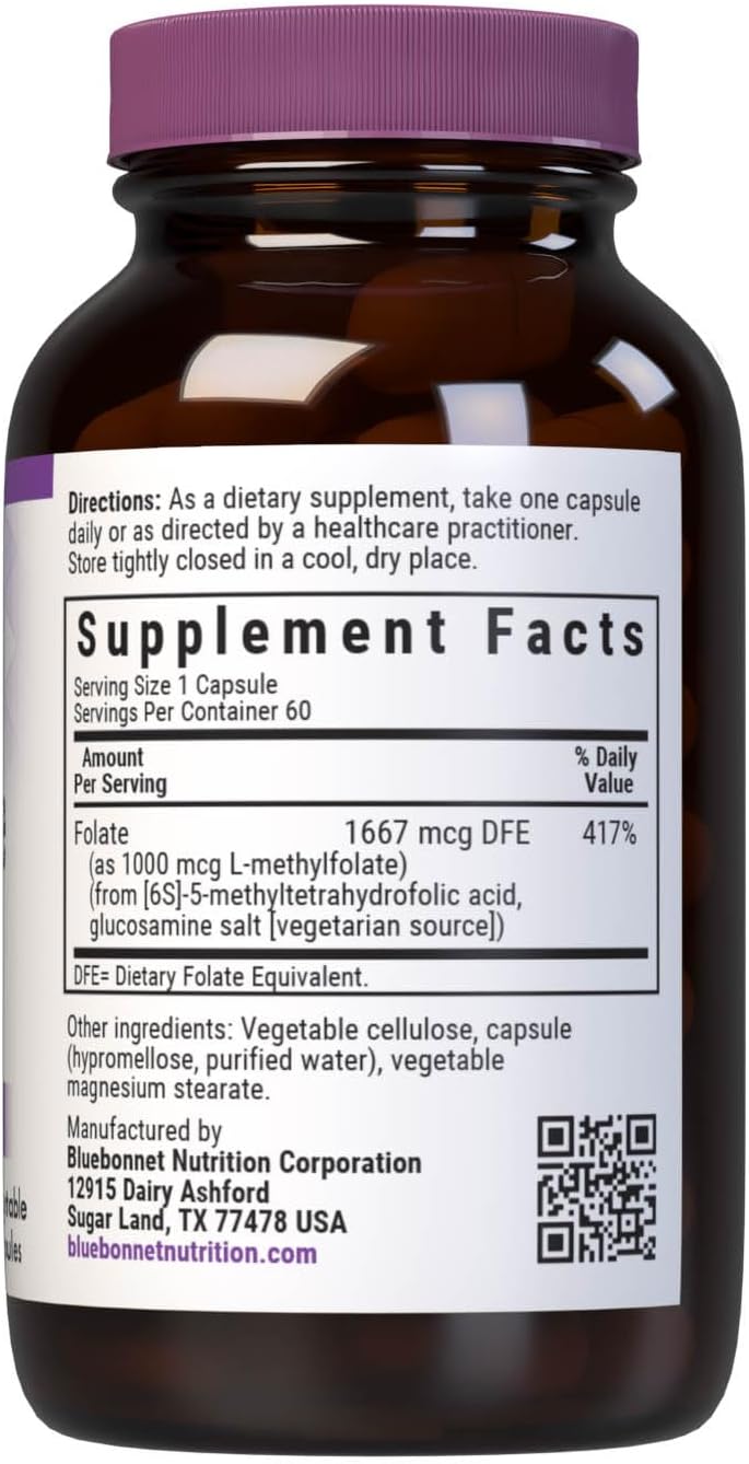 BlueBonnet Nutrition Metilfolato 1000 mcg - 60 Cápsulas Vegetales