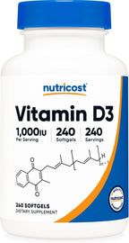 Nutricost Vitamina D3 1000 UI - 240 Cápsulas Blandas