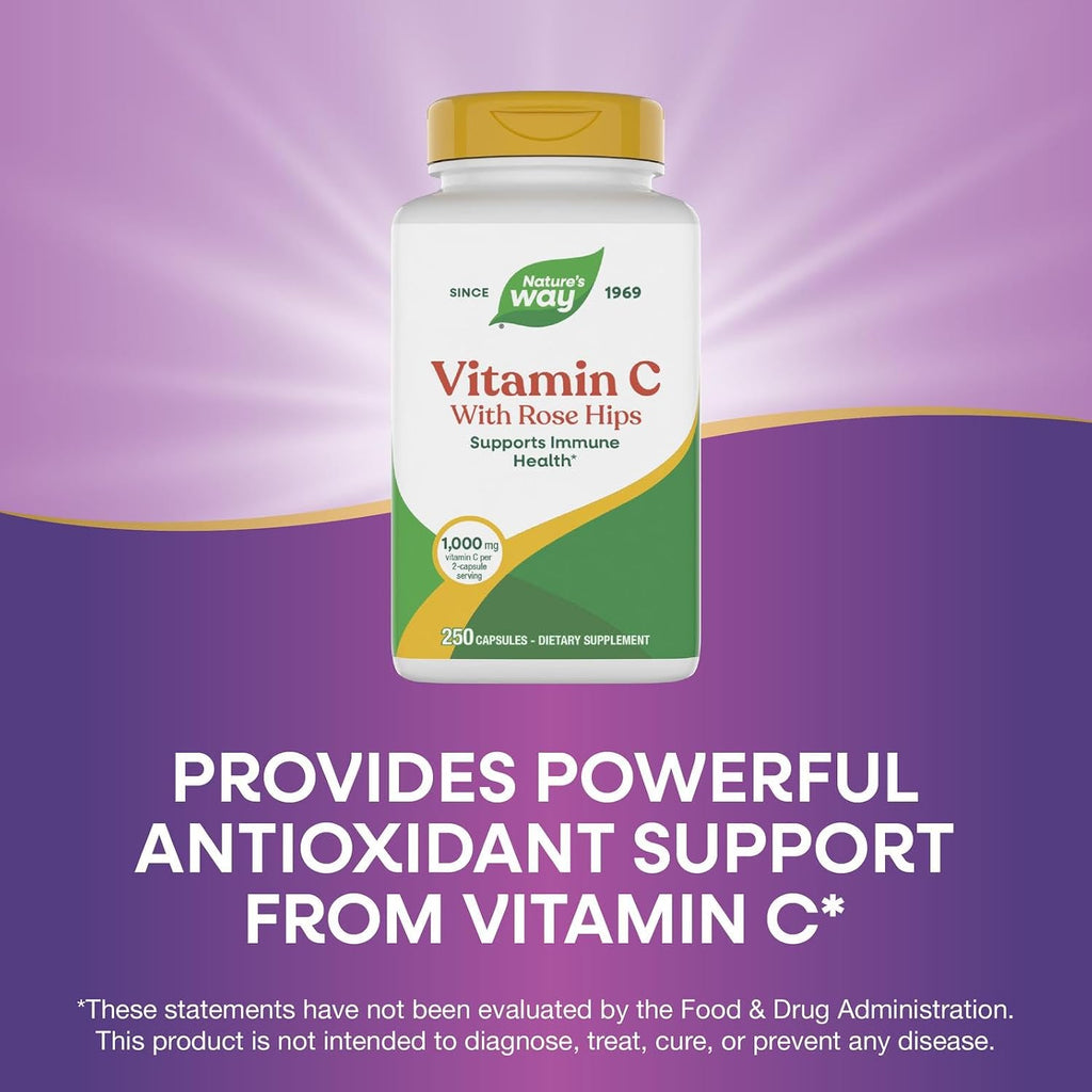 Nature's Way Vitamina C con Rosa Mosqueta, 1000 mg por dosis, 250 cápsulas