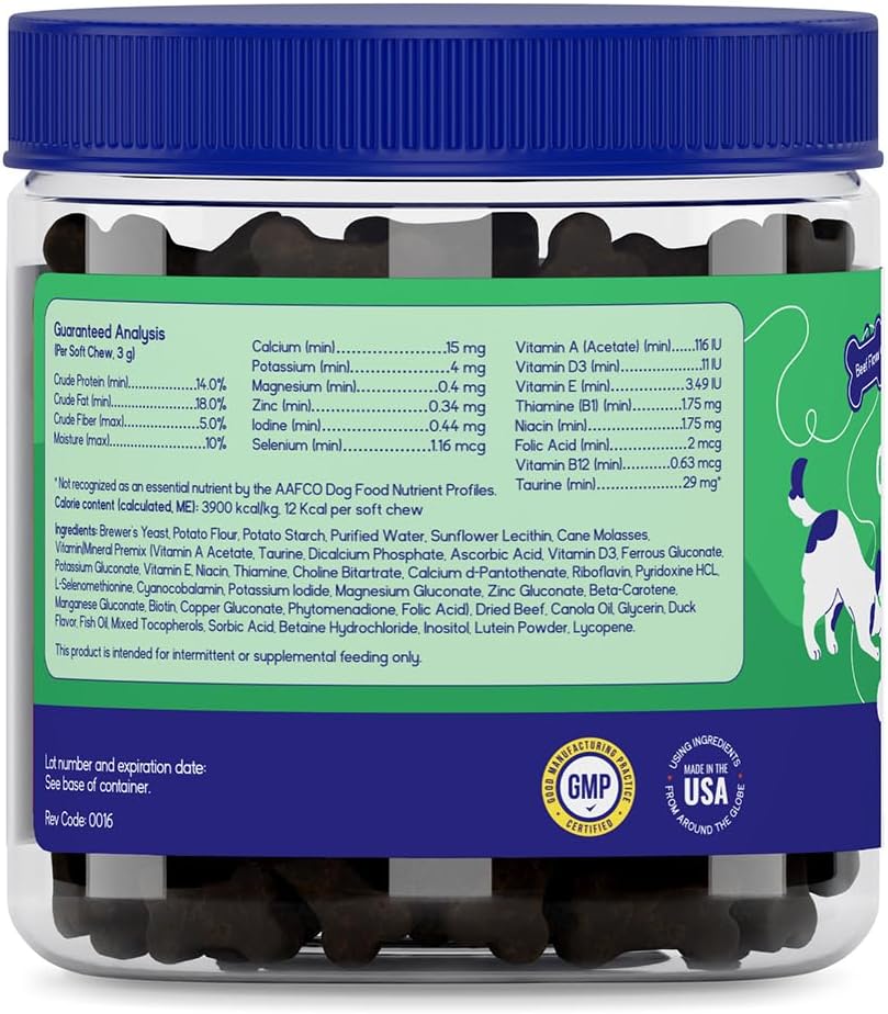 Multivitamínico Diario para Perros, Sabor a Carne de Res – 30 Masticables Blandos | Suplemento Completo con Omega-3, Vitaminas A, C, D, E y Complejo B
