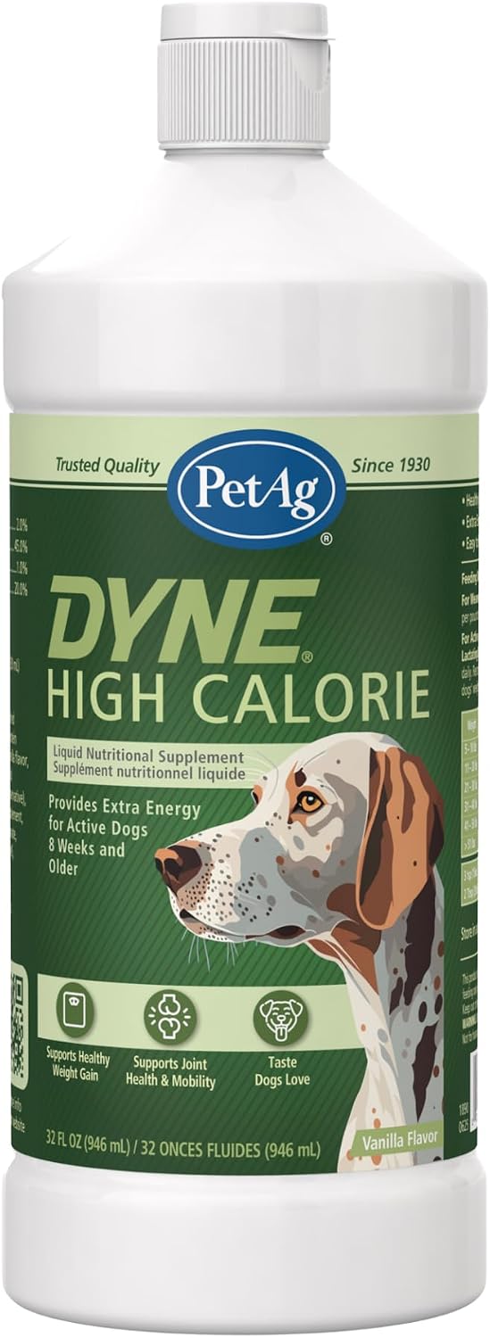 PetAg Dyne Suplemento Nutricional Líquido de Alto Contenido Calórico para Perros y Cachorros de 8 Semanas o Más - 946 ml - Sabor Vainilla Dulce