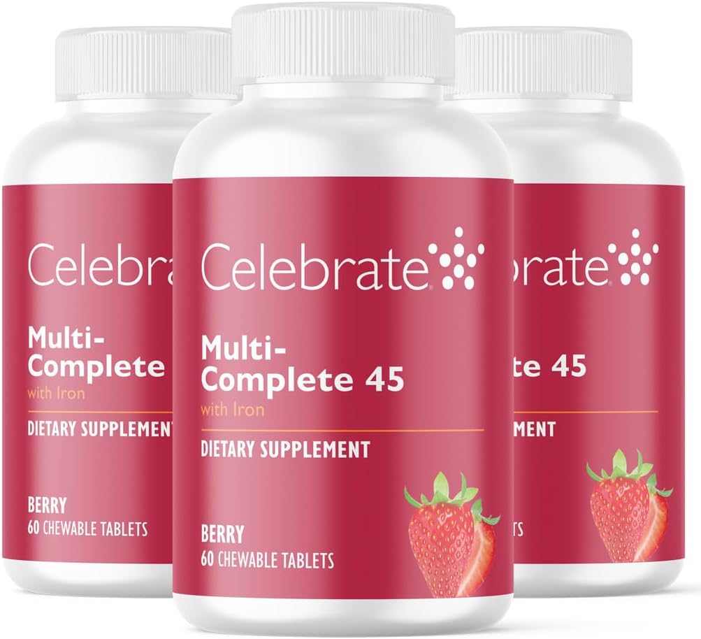 Celebrate Multi-Complete Masticable, Multivitamínico Bariátrico con 45mg de Hierro - 180 Comprimidos Sabor Berry
