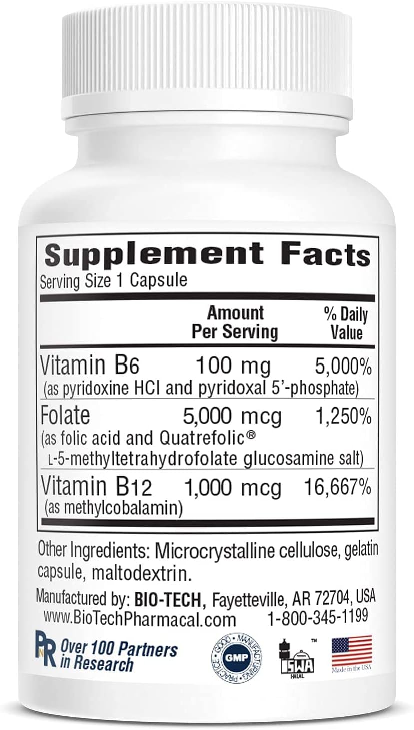 Bio-Tech Pharmacal B6-Ácido Fólico, 100 Cápsulas – Suplemento Alimenticio Natural