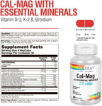Solaray Cal-Mag con Minerales Trazas – Calcio, Magnesio, Estroncio, Vitaminas D-3 y K-2 – 120 Cápsulas Veganas