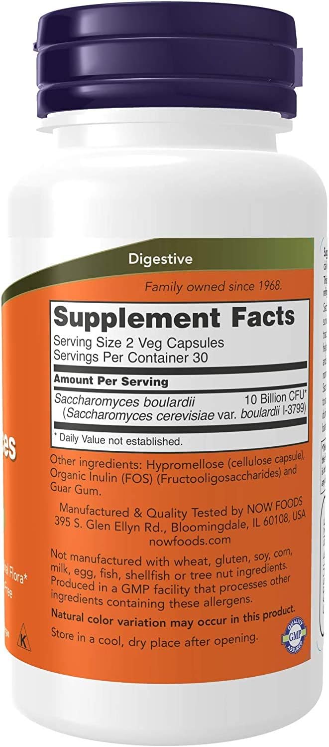 Now Saccharomyces Boulardii - 120 Cápsulas Vegetales
