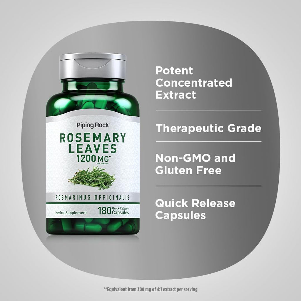 Piping Rock Rosemary Leaf - 180 Capsules - Rosemary Leaf Extract Supplement - Non-GMO and Gluten-Free