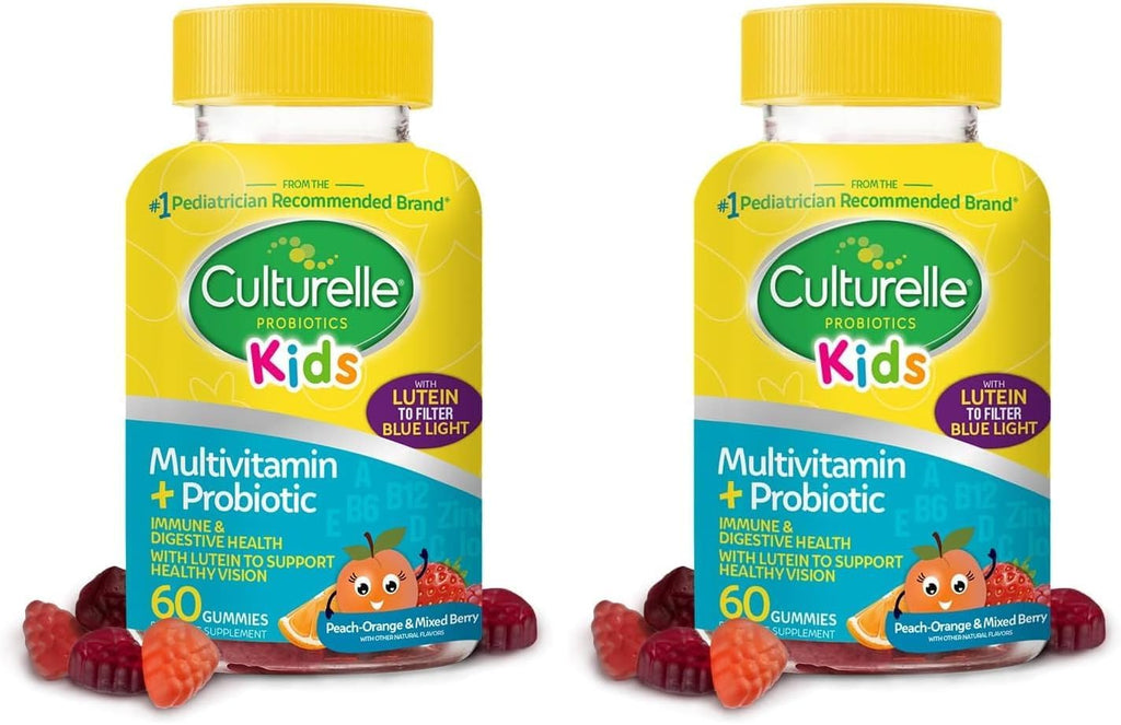 Culturelle Kids Probiotic Gummies - Multivitamínico y Probiótico para Niños - Sabor Melocotón-Naranja y Frutos del Bosque - 60 Gominolas