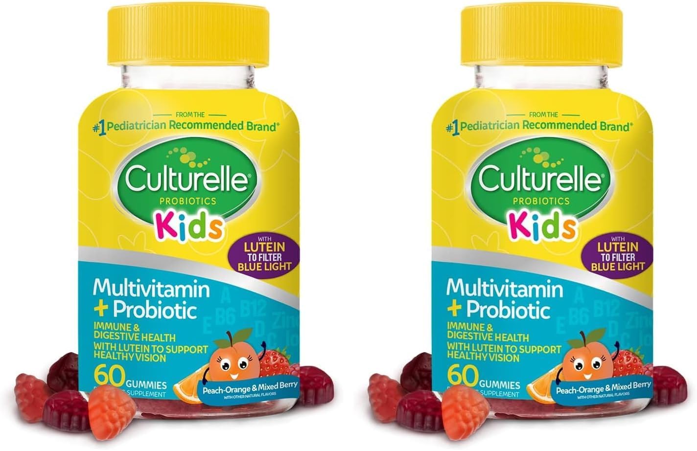 Culturelle Kids Probiotic Gummies - Multivitamínico y Probiótico para Niños - Sabor Melocotón-Naranja y Frutos del Bosque - 60 Gominolas