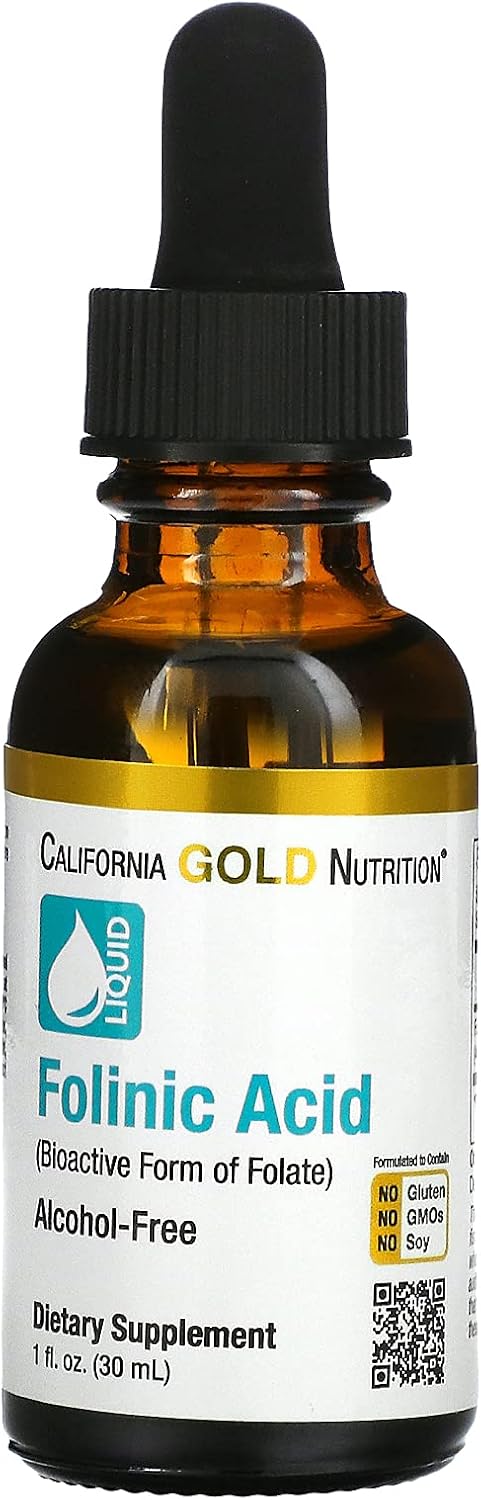 Ácido Folínico, Forma Bioactiva de Folato de Folinato de Calcio, Sin Alcohol, 30 ml