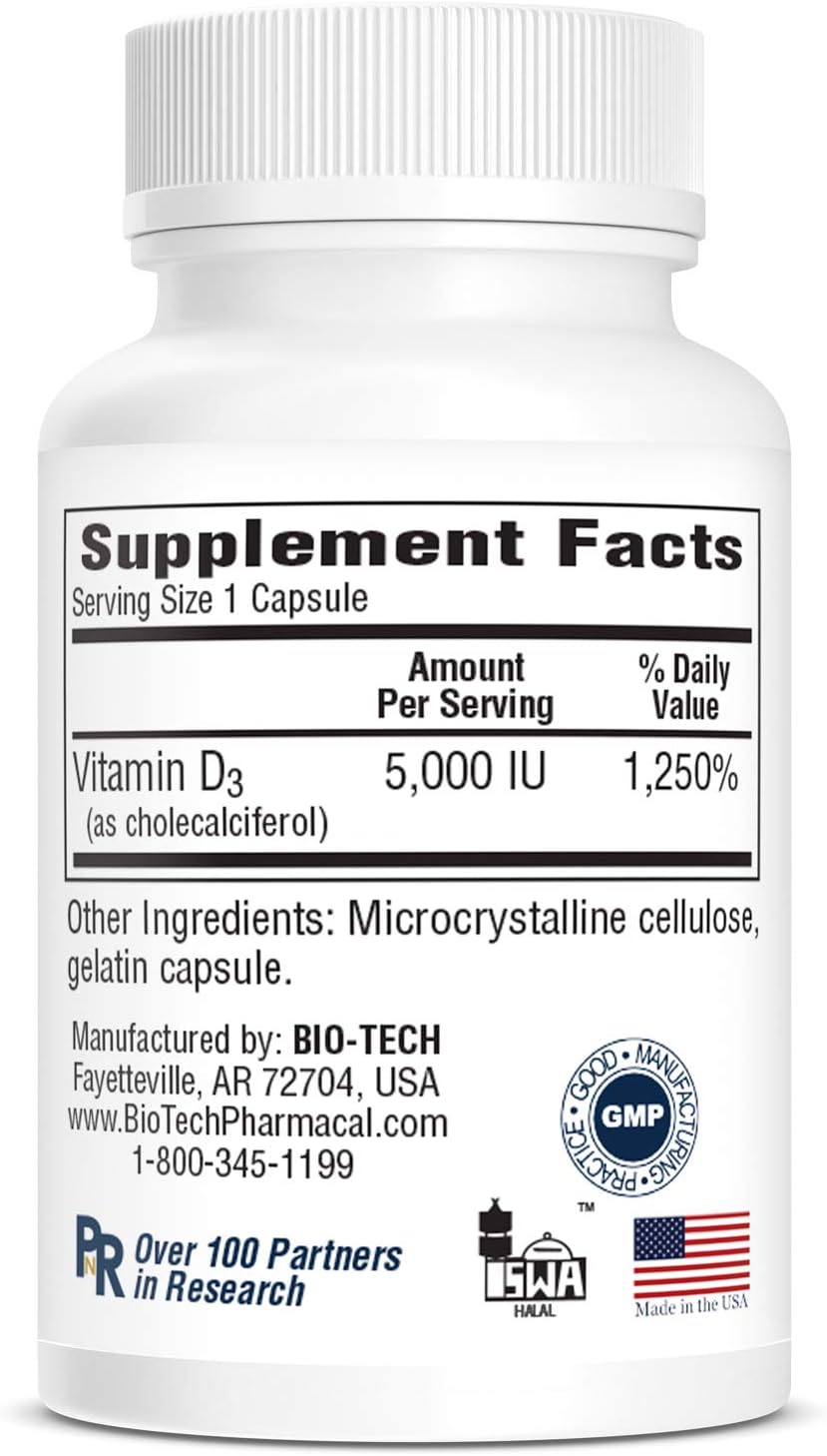 Bio Tech Vitamin D, 5000 UI, 100 Cápsulas