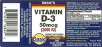 Basic Vitamins Natural Vitamin D-3 2000 IU - 200 Comprimidos Recubiertos