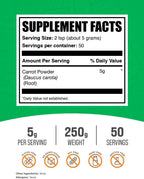 Polvo de Zanahoria BulkSupplements - Suplemento Superfood Vegano y Sin Gluten (250g)