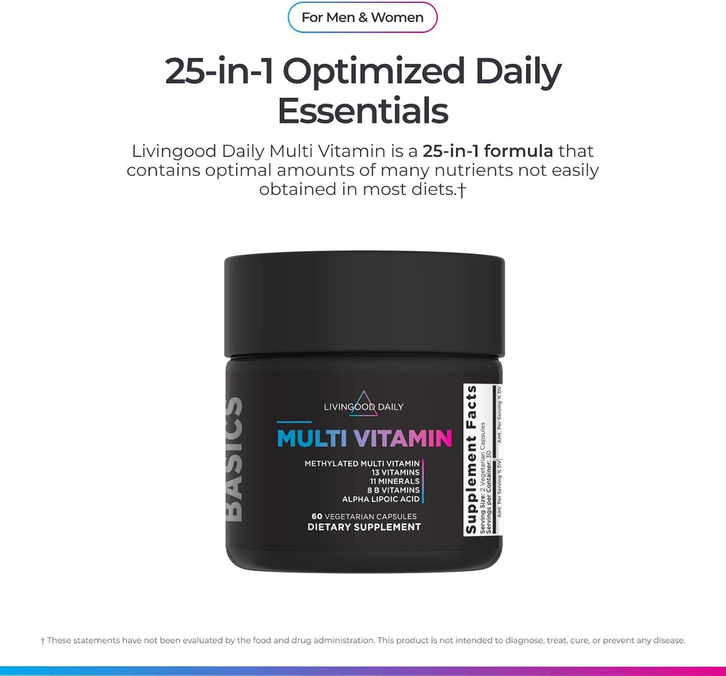Livingood Daily Multivitamínico Metilado para Mujeres y Hombres, 60 Cápsulas