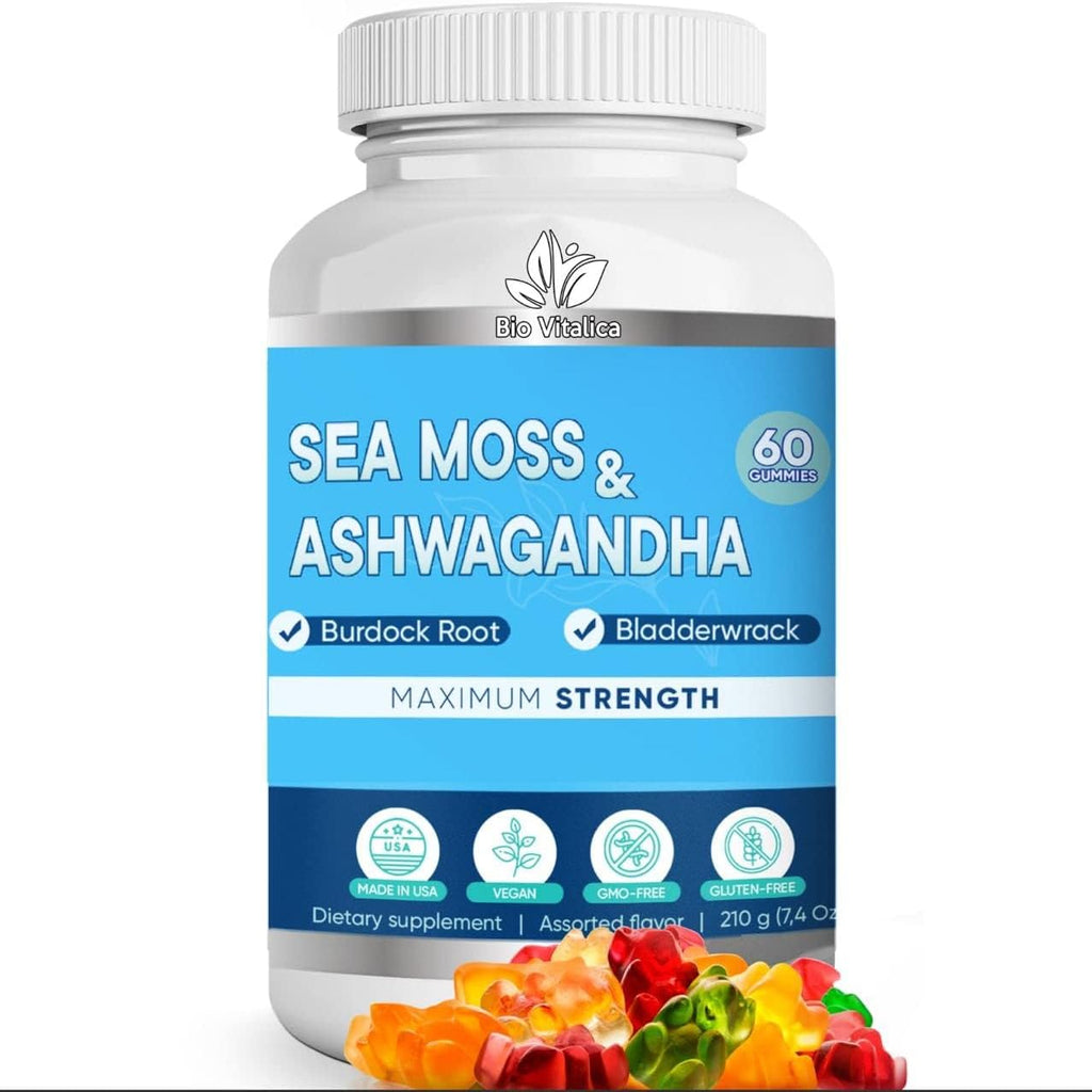 BIO VITALICA Gomitas de Sea Moss y Ashwagandha - Orgánicas con Bardana y Bladderwrack - 2 Paquetes (120 gominolas)