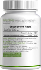 DEAL SUPPLEMENT Vitamina K2 MK-7 200mcg, 240 Cápsulas Blandas con Aceite de Coco