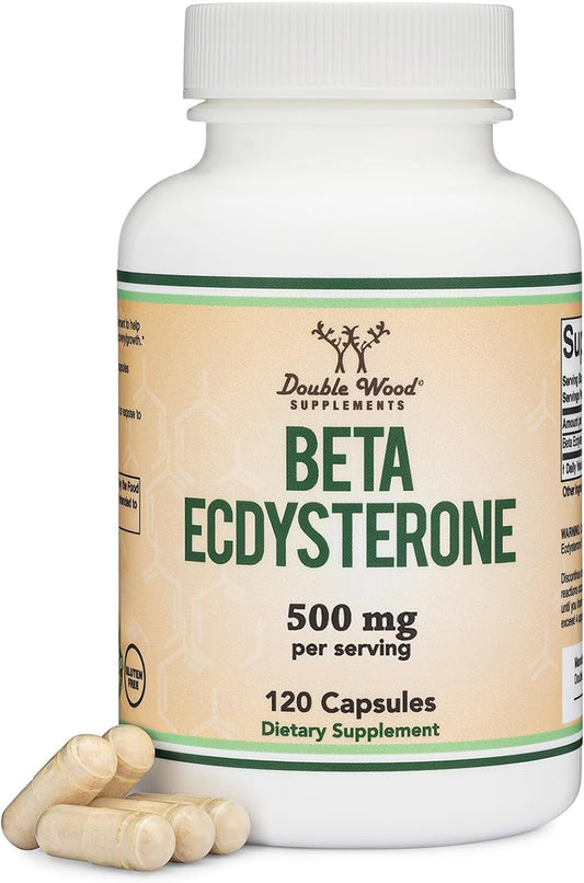 Beta Ecdysterona 500 mg por ración - 120 cápsulas - Suplemento vegetal para la salud masculina - Sin OGM y sin gluten - Double Wood