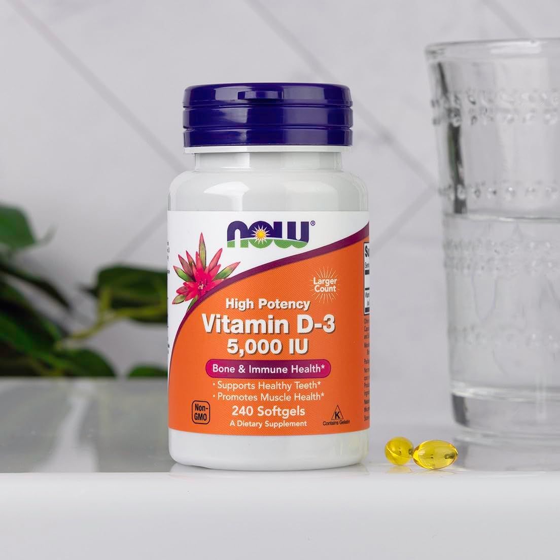 NOW Foods, Vitamina D3 5000 IU, Alta Potencia, 240 Cápsulas Blandas