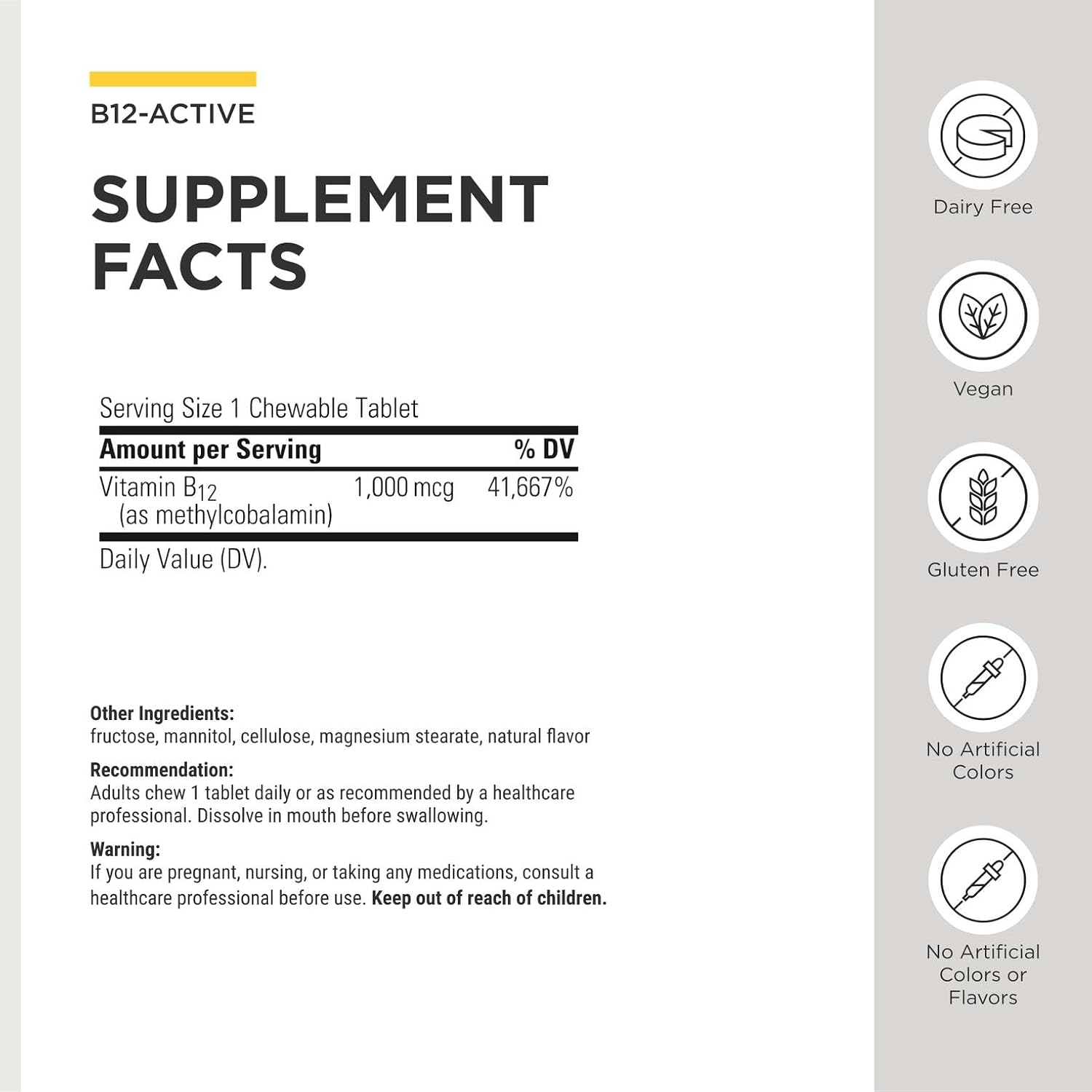 Integrative Therapeutics B-12 Active: Vitamina B12 Metilcobalamina, 30 Comprimidos Masticables (Pack de 2)