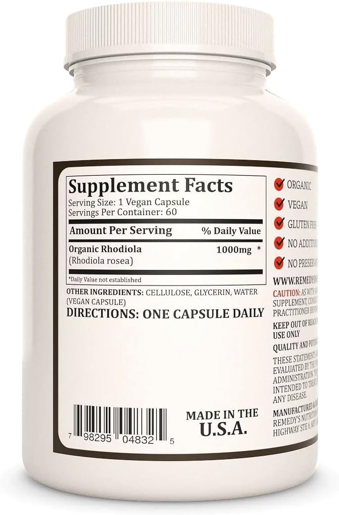 Rhodiola Rosea 1000 mg - 60 Cápsulas Veganas - Suplemento Adaptógeno Natural