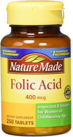 Nature Made Ácido Fólico 400 mcg (665 mcg DFE) Comprimidos, 250 Comprimidos (Pack de 3)