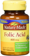 Nature Made Ácido Fólico 400 mcg Comprimidos, 250 Comprimidos (Paquete de 2)