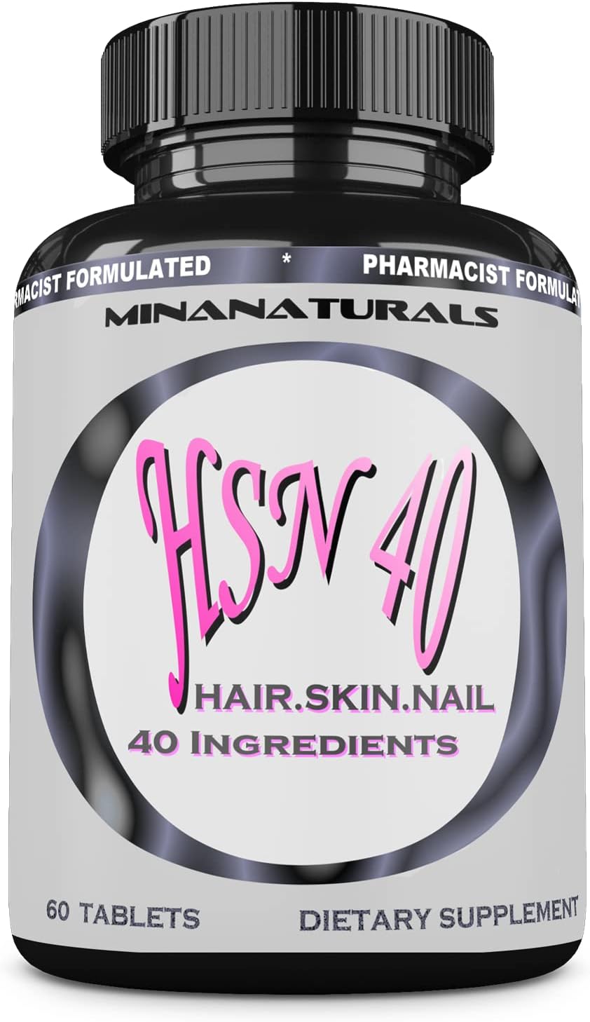 HSN 40 Hair Skin and Nails - 40 Ingredientes con Biotina 10000 mcg, Queratina y Colágeno
