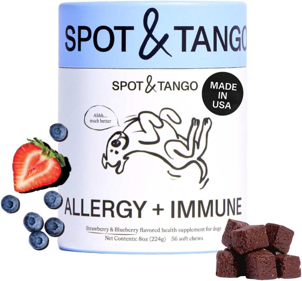 Probioticos para perros - Spot & Tango - Calabaza, Curcuma, Raiz de Achicoria, Pimienta Negra, Mezcla de 9 Cepas - 56 Masticables