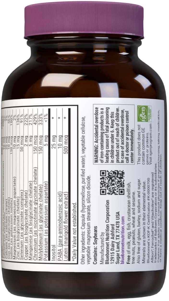 Bluebonnet Nutrition Mult One (con Hierro) – Complejo Multivitamínico y Mineral, 30 Cápsulas Vegetales
