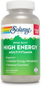 SOLARAY Once Daily High Energy Multivitamin para Mujeres y Hombres – con Vitamina C, Vitamina D y Base de Alimentos Integrales y Hierbas – 200 Cápsulas Veganas