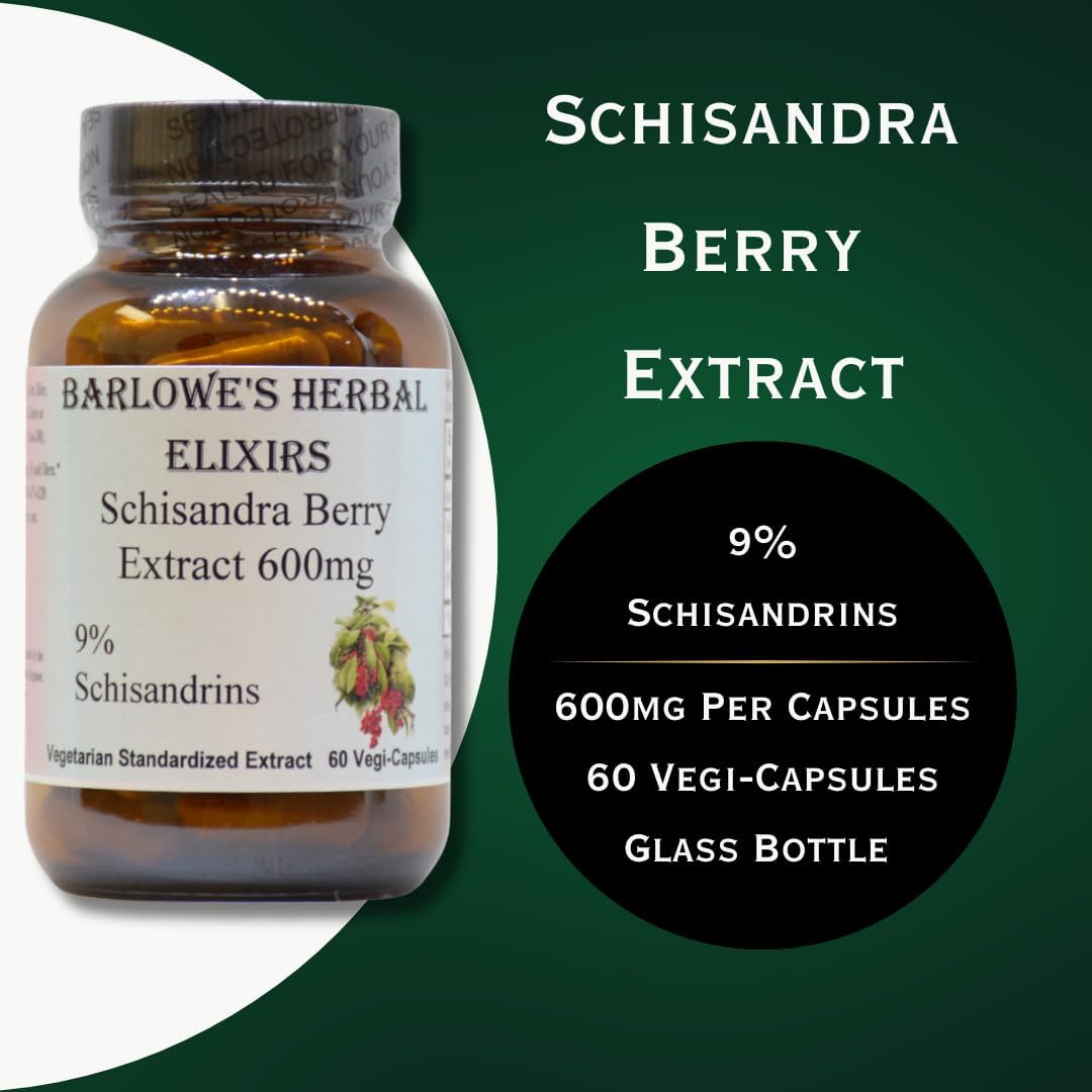 Barlowe's Herbal Elixirs Extracto de Baya Schisandra | 9% Schisandrinas | 600mg | 60 Cápsulas Veganas