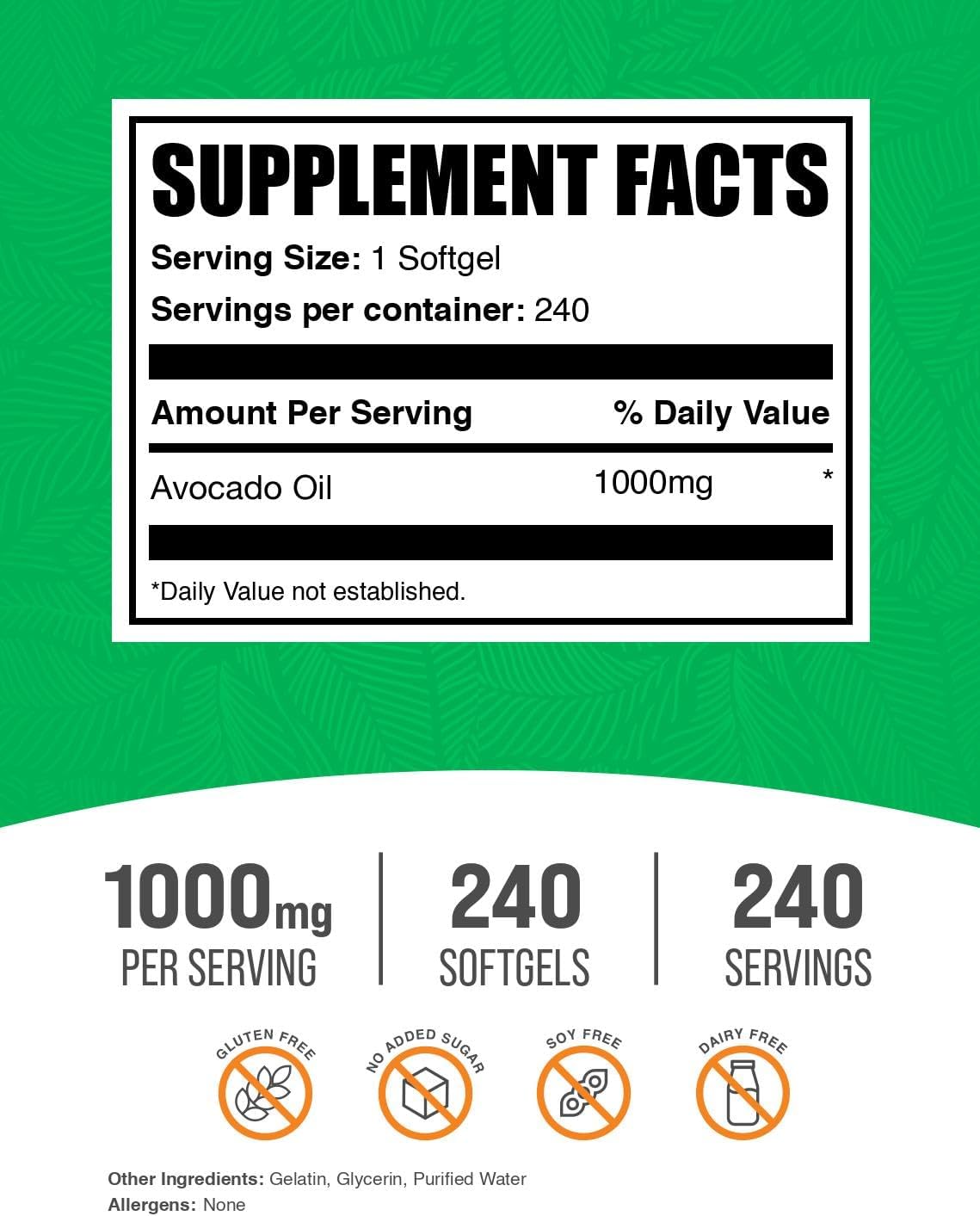 Aceite de Aguacate 1000mg Cápsulas Blandas - 240 Cápsulas