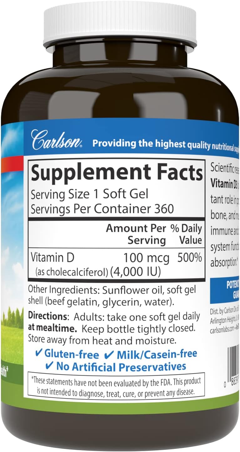 Carlson Vitamina D3 4000 UI (100 mcg) - 360 Cápsulas Blandas