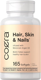 Coera Vitaminas para Cabello, Piel y Uñas con Colágeno, Biotina y Aceite de Argán Marroquí | 165 Cápsulas Blandas | Suplemento No GMO y Sin Gluten para Hombres y Mujeres