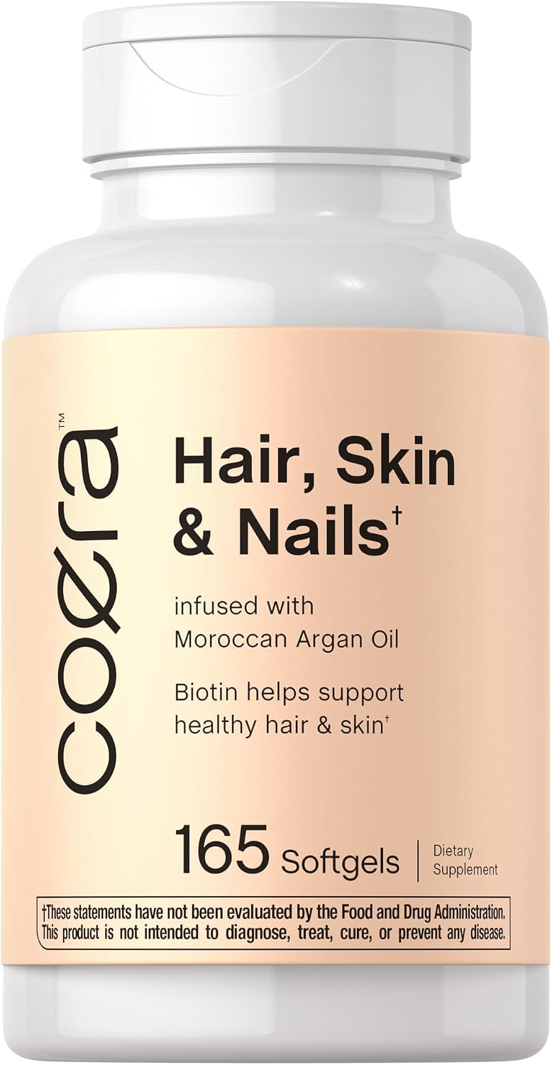 Coera Vitaminas para Cabello, Piel y Uñas con Colágeno, Biotina y Aceite de Argán Marroquí | 165 Cápsulas Blandas | Suplemento No GMO y Sin Gluten para Hombres y Mujeres