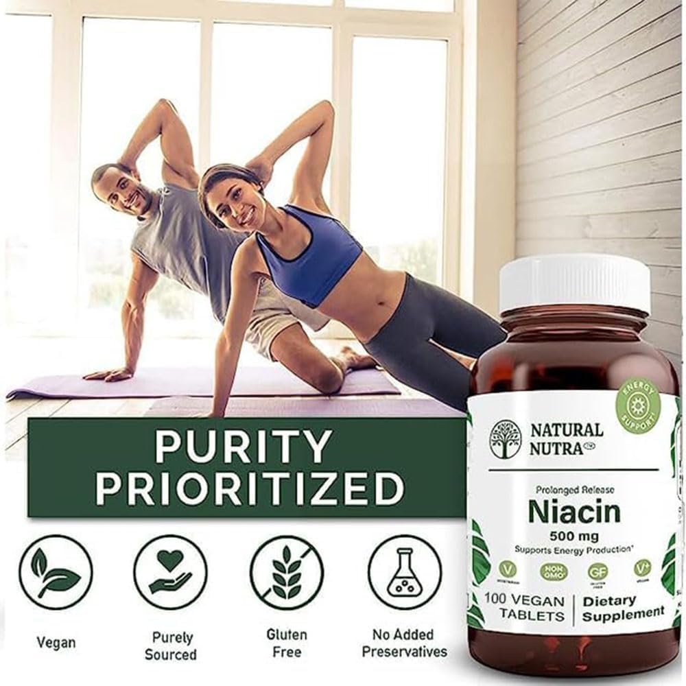 Natural Nutra Niacina 500mg Liberación Prolongada (Vitamina B3) - 100 Comprimidos Veganos