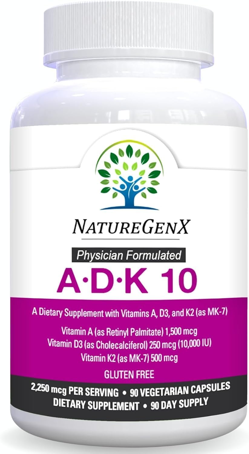 NatureGenX ADK10 – Vitaminas A, D3 y K2 MK-7 (90 Cápsulas)