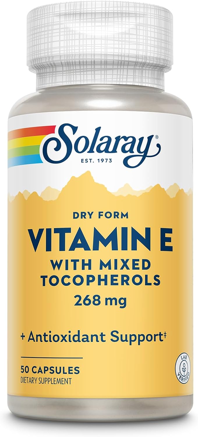 SOLARAY Vitamin E 400 IU (268 mg), Dry Form - Natural Source, Mixed Tocopherols - Antioxidant, Menopause & PMS Support - 100 Capsules