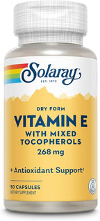 SOLARAY Vitamin E 400 IU (268 mg), Dry Form - Natural Source, Mixed Tocopherols - Antioxidant, Menopause & PMS Support - 100 Capsules