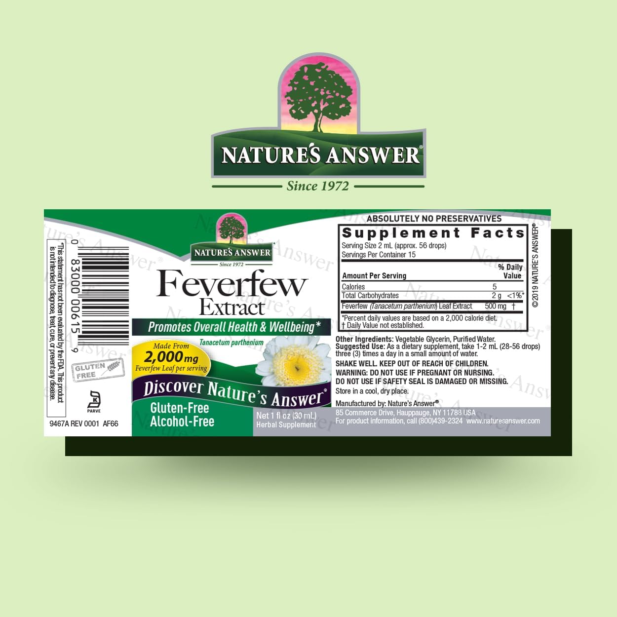 Nature's Answer Extracto de Matricaria Sin Alcohol 2000mg 30ml | Promueve el Bienestar General | Fuente de Partenólido | Sin Sabores ni Conservantes Artificiales