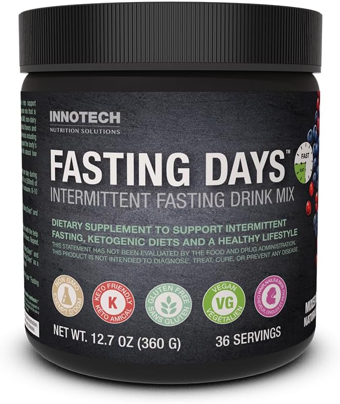 Innotech Nutrition Fasting Days Intermittent Fasting Drink Mix - Apoyo Metabólico y Electrolítico, 42 Ingredientes Esenciales, Sabor Mixed Berry, 360g