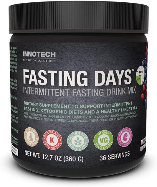 Innotech Nutrition Fasting Days Intermittent Fasting Drink Mix - Apoyo Metabólico y Electrolítico, 42 Ingredientes Esenciales, Sabor Mixed Berry, 360g