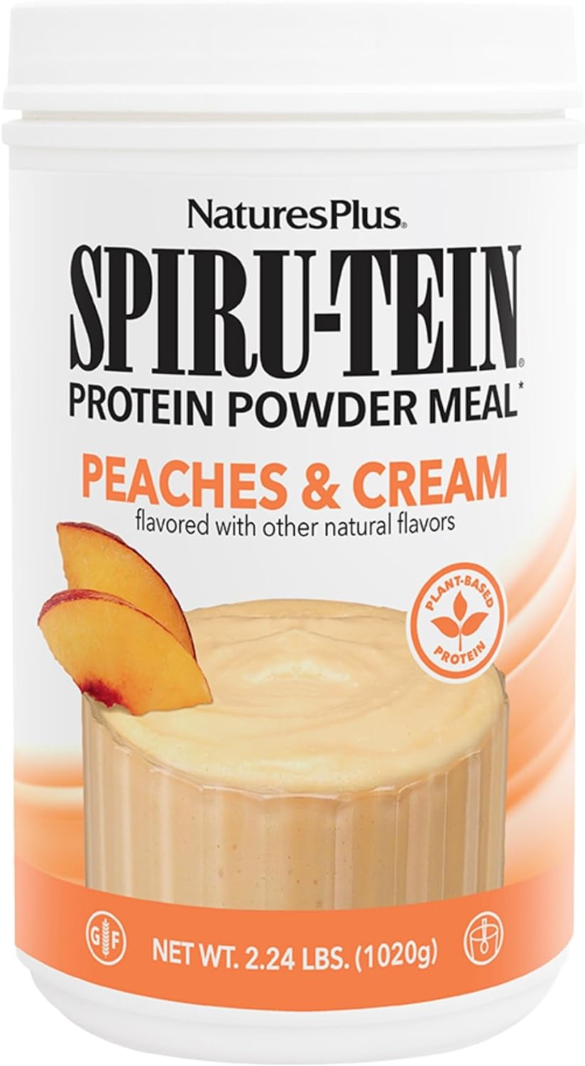 NaturesPlus SPIRU-TEIN, Melocotón y Nata – 2.24 lb – Proteína vegetal en polvo con vitaminas y minerales