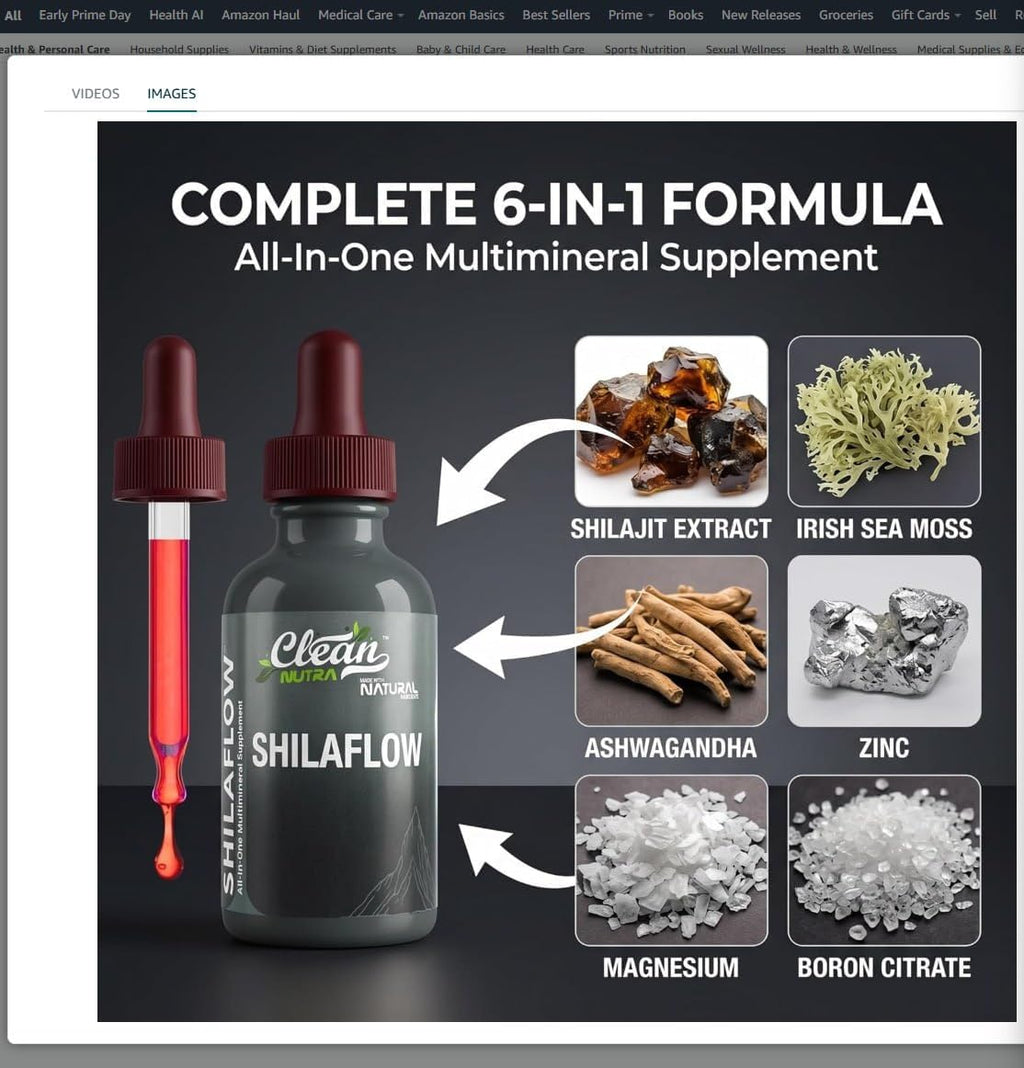 ShilaFlow Shilajit Drops Líquido – Complejo de Shilajit con Sea Moss, Ashwagandha, Zinc, Magnesio y Boro