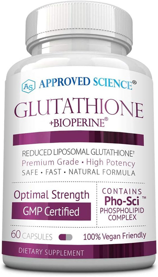 Approved Science Glutathione 500 mg con Complejo Fosfolípido, Vitamina C y BioPerina - 60 Cápsulas