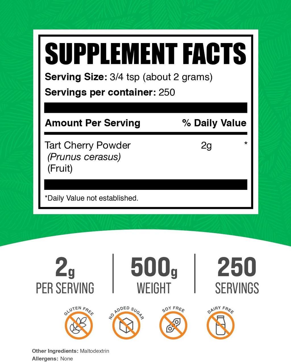 BulkSupplements.com Polvo de Cereza Ácida - 500g (1.1 lbs)