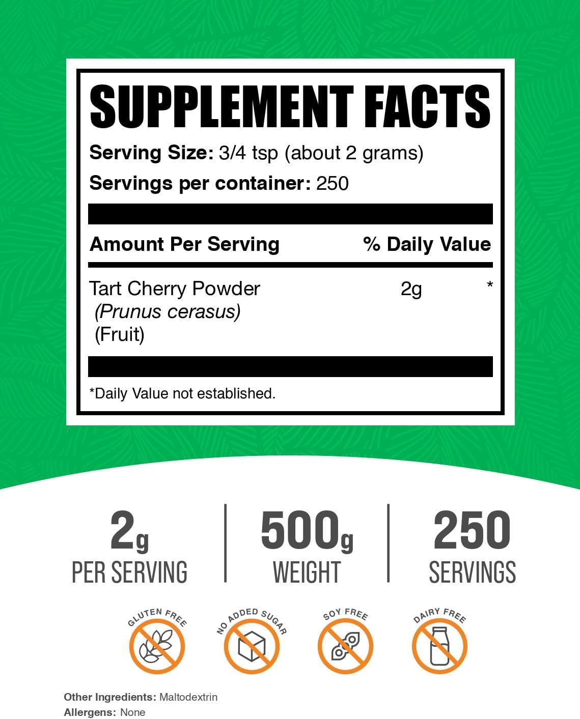 BulkSupplements.com Polvo de Cereza Ácida - 500g (1.1 lbs)